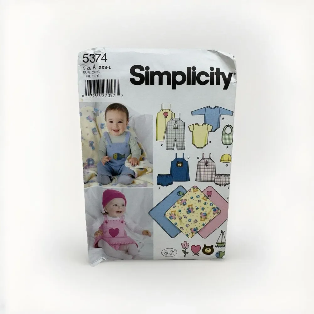 Simplicity 5374 Sewing Pattern  Babies Overalls Jumper Bib Hat Blanket Panties